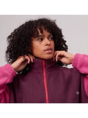 Stoic Backcountry Colorblock Sherpa Fleece Jacket Full Zip Cream Plum Pink Small